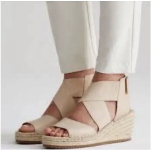 Eileen Fisher Shoes - Eileen Fisher Willow Tan Leather Espadrille Sz 6 Wedge Sandals Boho Festival